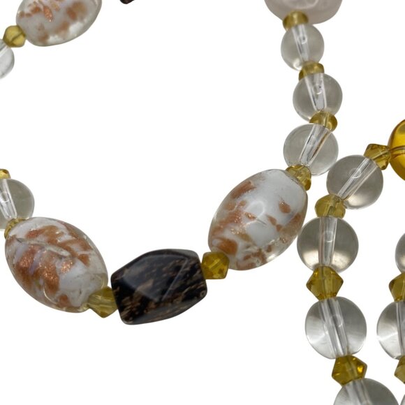 Artisan Glass Statement Necklace Opaline Foiled Beads 4" Tassel Pendant Vintage - Picture 11 of 16